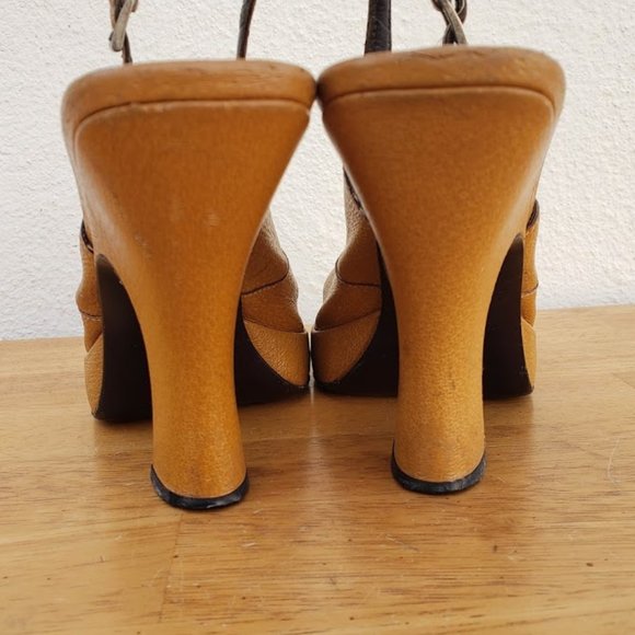 Vintage PRADA Camel Peep Toe Platform Heels - Picture 7 of 10